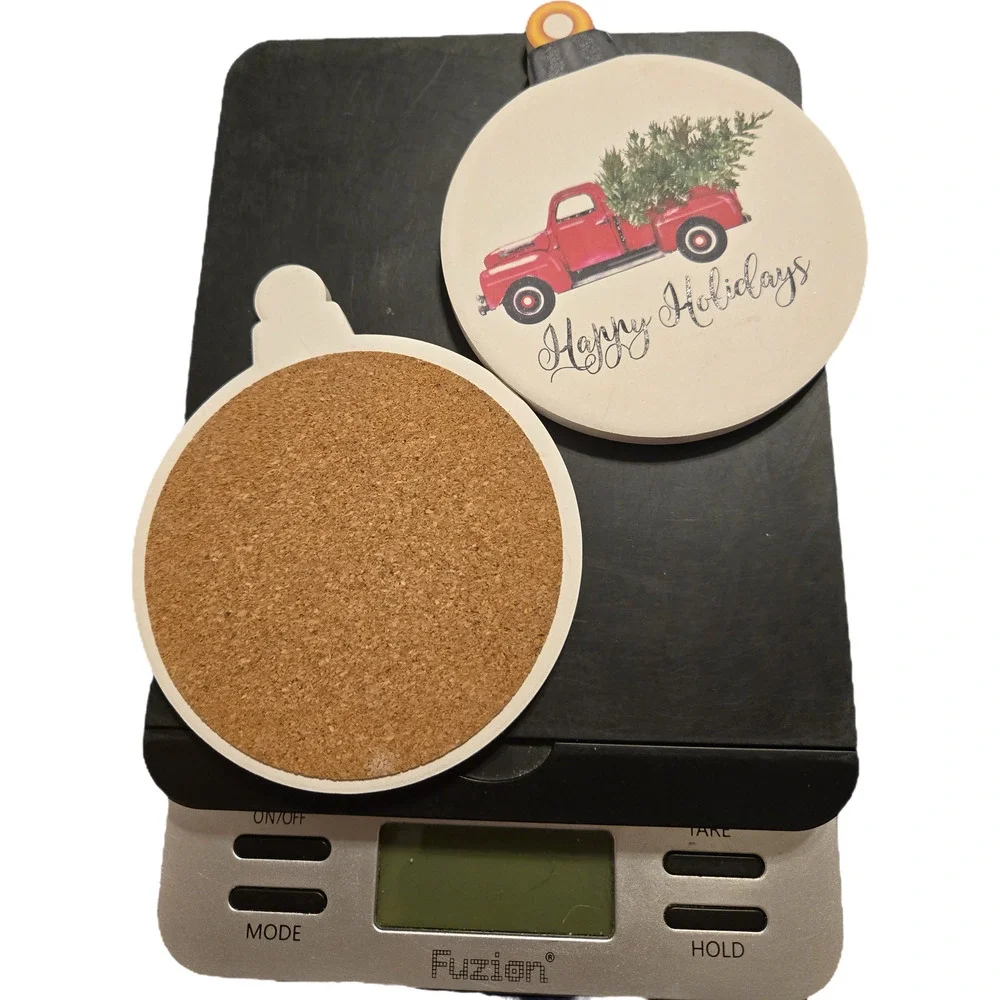 Christmas Ornament Coasters Set of 2 Red Truck Merry and Bright holiday seasonal